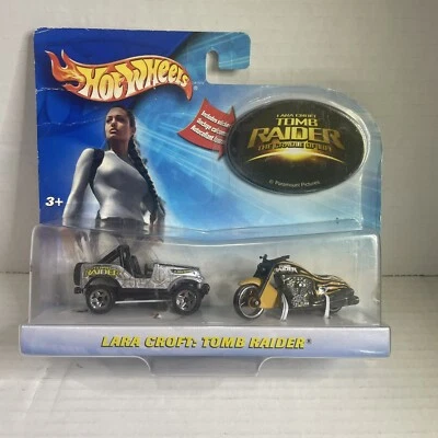 HOT WHEELS 2Pack Lara Croft Tomb Raider Diecast Jeep Motorcycle Sticker 2003 VTG - Image 1 of 4
