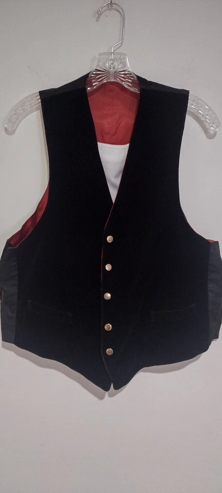 Chaleco de Terciopelo Reversible Rojo Negro Vintage Botones Dorado Bolsillos Ribeteados Foto 1 de 4