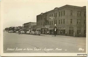Cloquet MN Street View Cars Bicycle RPPC Postcard - Picture 1 of 1