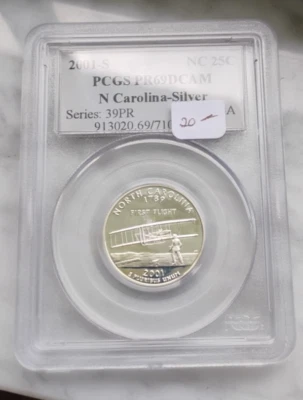 2001 S Statehood Quarter 90% Silver Proof PCGS PR69DCAM North Carolina - Image 1 of 4