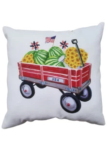 Sewing Down South Americana Collection 20 x 20 Throw Pillow Red Wagon - Picture 1 of 4
