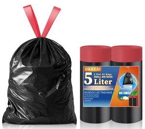 Kleine schwarze Mülltonnenauskleidungen 5L Mülltaschen Pedal Abfallbeutel mit Krawattengriff 40 - Bild 1 von 9
