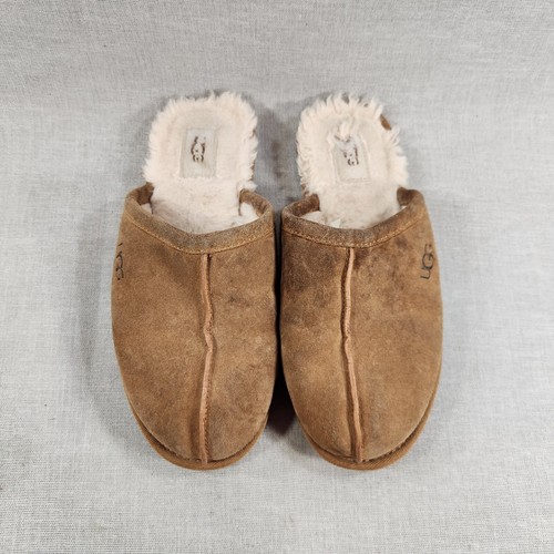 UGG Scuff ciabatte da donna slip on taglia 9 sherling marrone pelle scamosciata S N 1115139