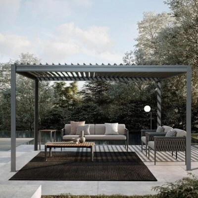 DOMI OUTDOOR LIVING Domi Outdoor 10X13FT Gray Louvered Pergola w/Adjustable Roof, Aluminum Frame