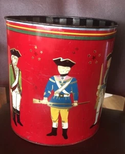 VTG Tin Litho Baret Ware Waste Basket Revolutionary Minutemen Americana England - Picture 1 of 14
