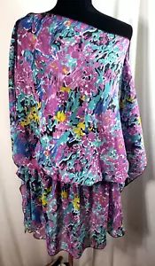 Top/tunica stile poncho taglie forti, magenta/blu, elastico ai fianchi, 2X-3X, fatto a mano - Foto 1 di 2