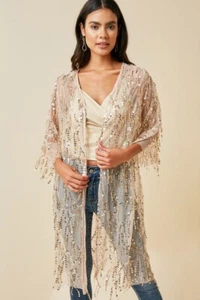 NWT HAYDEN SEQUIN WRAP cardigan SM-3X western dress up Magnolia Boho CHAMPANGE - Picture 1 of 16