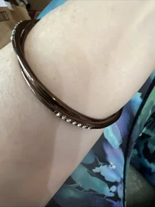 Vtg Bangle Bracelet Bronze Color With Clear Stones Very Pretty Marks B1082 - Picture 1 of 6