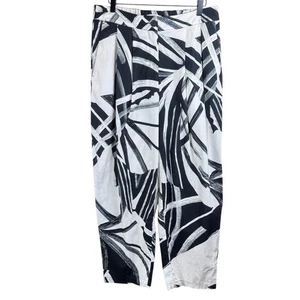 H&M 10 Tropical Pleated Wide Leg Zip Close Pull On High Rise Pants Deep Pockets - Picture 1 of 7