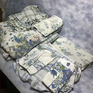 Marjolein Bastin Beddinghouse King Size 10 PIECE Comforter Set Blue Floral Plaid - Picture 1 of 9