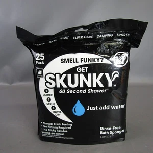Skunky Rinse-Free Bath Sponges 25 Pack No Rinse Shower Fresh Feeling - Picture 1 of 6