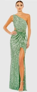 Mac Duggal 5687 Pailletten One Shoulder drapiert Schnürkleid neu mit Etikett Größe 4 salbeigrün - Bild 1 von 7