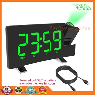 DEU LED FM Radiowecker mit Projektion Digital Funkuhr Dimmbar Tischuhr Alarm USB - Bild 1 von 4