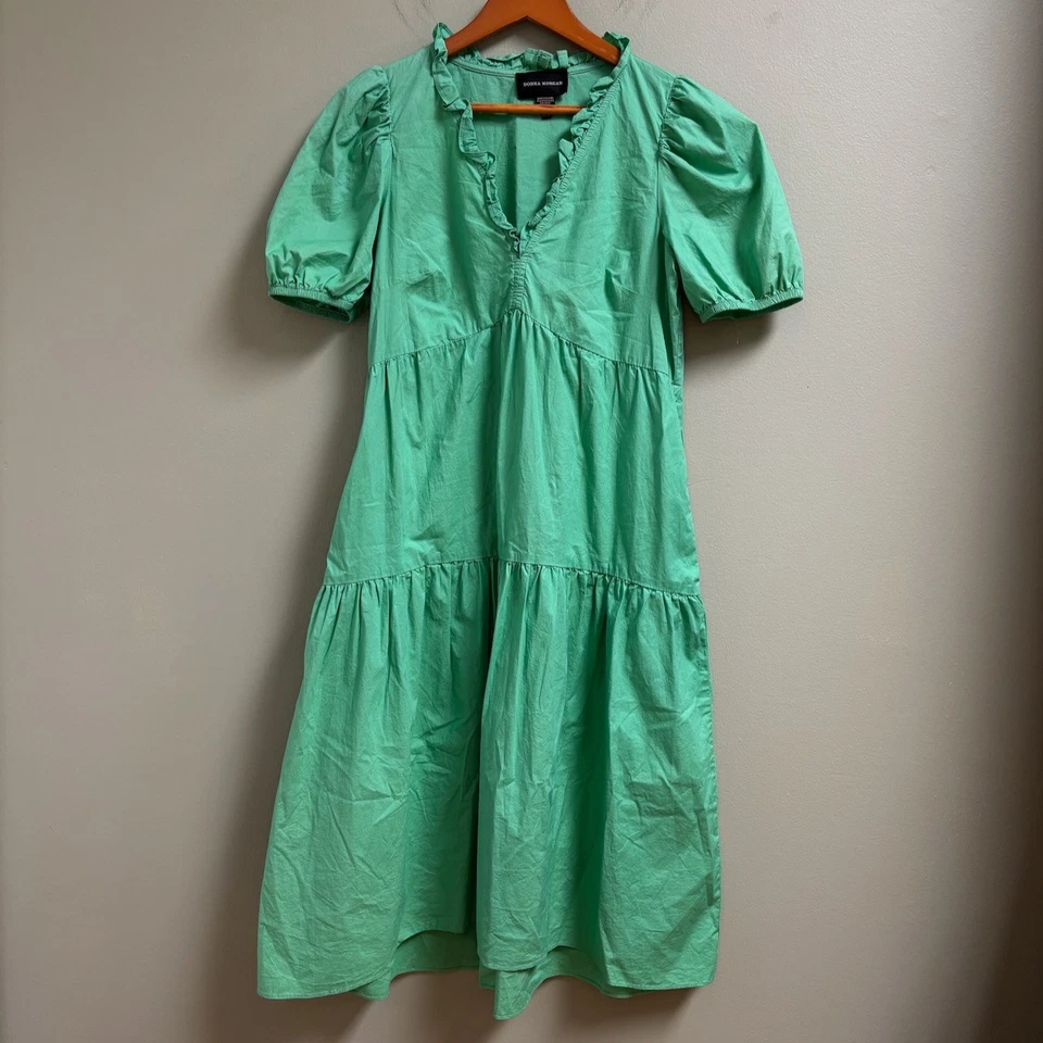 Vestido Donna Morgan Midi Talla 8 Verde Lechera Cottagecore Volantes en Niveles Boho Foto 1 de 4
