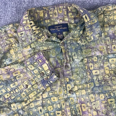 Pete Huntington Shirt Large Green Yellow Bali Handcrafted Cotton Button Up Men's - Image 1 of 4