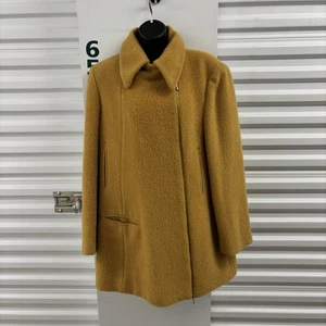 Callaghan Made In Italy Mustard Yellow Fuzzy Alpaca Mohair Wool Long Coat 46 - Picture 1 of 13