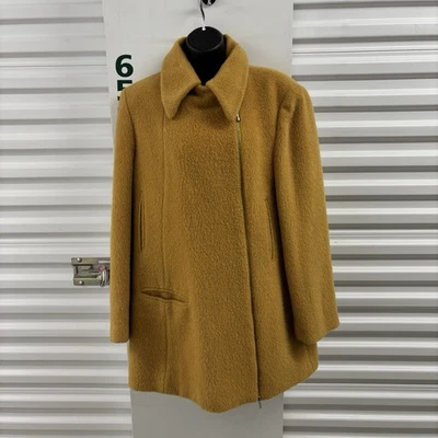 Callaghan Made In Italy Mustard Yellow Fuzzy Alpaca Mohair Wool Long Coat 46 - Image 1 of 4