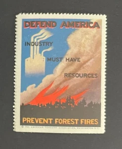DEFEND AMERICA - Prevent Forest Fires Poster Briefmarke, Industrie muss Ressourcen haben - Bild 1 von 2
