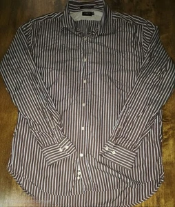 LINCS Men's XL Button Dress Shirt Brown/ White/ Blue Stripe - Picture 1 of 6