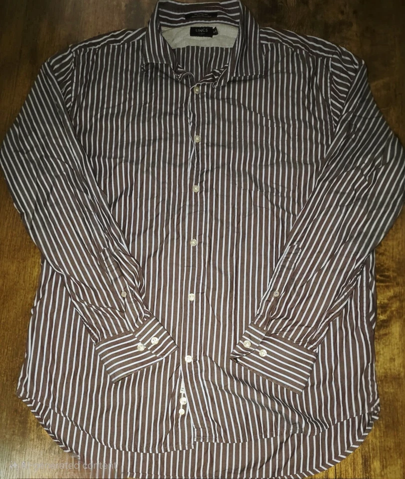 LINCS Men's XL Button Dress Shirt Brown/ White/ Blue Stripe - Image 1 of 4