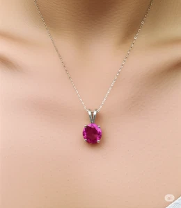 2Ct Round Cut Lab Created Pink Sapphire 14k White Gold Plated Solitaire Necklace - Picture 1 of 6