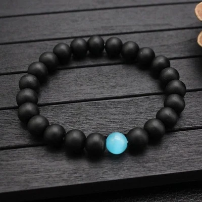 Pulsera Ojo de Gato Piedra Ónix Negro 8MM Cuentas Cristal Elástico Mujeres Hombres Joyería Foto 1 de 4