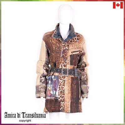 Patchwork Jacket Couture Womens Trench Coat Leopard Pattern Embroidered by Hand - Image 1 of 4