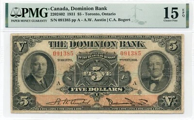 1931 $5 Dominion Bank - Choice Fine, PMG F 15 EPQ - Image 1 of 2