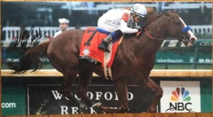 JUSTIFY MIKE SMITH SIGNED PRINT PHOTO HORSE RACING TRIPLE CROWN DERBY KODAK MINT - Picture 1 of 4