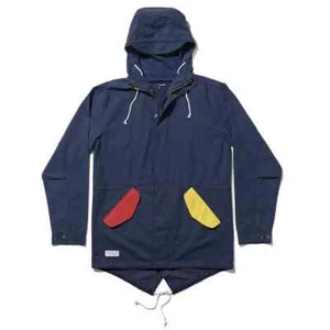 The Quiet Life - Rain Jacket, Navy Blue w/ Red and Yellow Pockets, Small - Picture 1 of 1