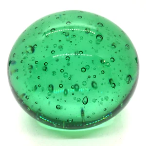 Vtg EMERALD GREEN Controlled Bubble Hand Blown Art GLASS BALL Paperweight Murano - Picture 1 of 11
