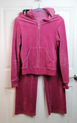 VTG Carushka Pink Stretch Velour 2-Piece Pant Hooded Jacket Set Zip Loungewear M - Image 1 of 4
