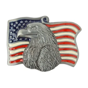 Men's American Eagle Flag Belt Buckle Color Enamel Silver Tone Fits 1.5 in Belts - Picture 1 of 5