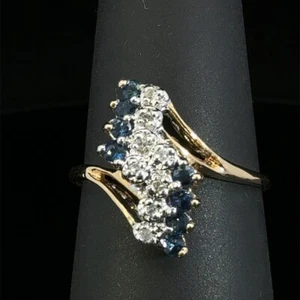 14K Gelbgold Saphir & Diamant Cocktail Cluster Ring Größe 6 (WCP031912) - Bild 1 von 5