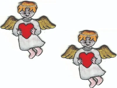 Angel Holding Red Heart Patch Embroidered Cut out Iron on (2 1/4" in) Lot of 2 - Image 1 of 2