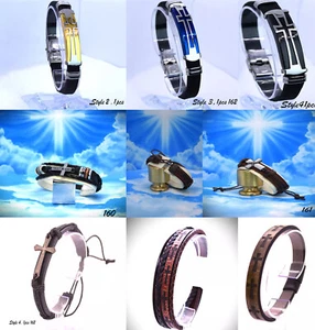 Herren Damen Kreuz Armband Leder oder Edelstahl Religiöser Schmuck Handarbeit - Bild 1 von 24