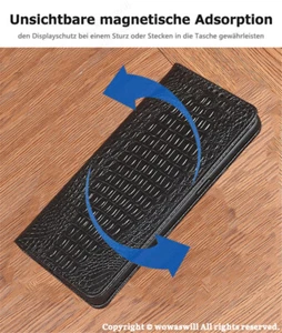 Unsichtbar Magnet Cover Echtleder Flipcase Dünn Handytasche für HONOR Magic6 Pro - Picture 1 of 16