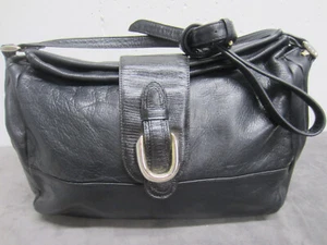 Bolso de hombro vintage grande de cuero negro LORD & TAYLOR - Imagen 1 de 12