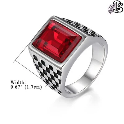 Anillo de piedra cuadrado vintage de acero inoxidable para hombre sello banda de motociclista talla EE. UU. 7-12 Foto 1 de 4