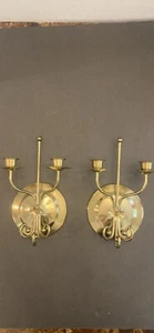 Vtg Brass Double Candle Wall Sconce Tapers Candelabra Holder Decor USA Home Int - Picture 1 of 4