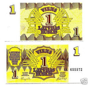 LATVIA LETTLAND 1 ROUBLE  1992 RUSSIA  FIRST INDEPENDENCE  BANKNOTE  UNC - Picture 1 of 1