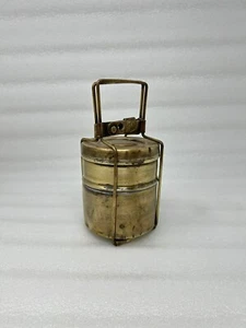 Vintage Messing Handarbeit Büro Brotdose Alt Messing 2 Fächer Tiffin Box - Bild 1 von 5