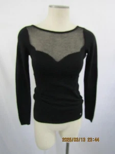 Guess Sheer Knit Blk Sweater Size Medium Long Sleeves Pullover metal logo - Picture 1 of 11