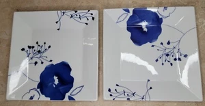 New The Cellar Whiteware Indigo Bloom Blue Floral On White Square Plates 9" x2 - Picture 1 of 5