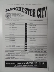 MANCHESTER CITY v OLDHAM ATH | 1994/1995 | RESERVES | 27 SEP 1994 | UK FREEPOST - Picture 1 of 2