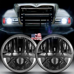 Pair 7" inch Round Led Headlights Hi/Lo Sealed Beam for Mack Granite Dump Trucks - Picture 1 of 12