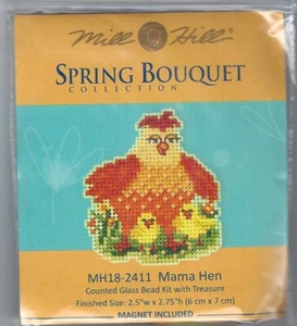 Mama Hen & Chicks Beads Spring Bouquet Mill Hill Cross Stitch Kit - Picture 1 of 2