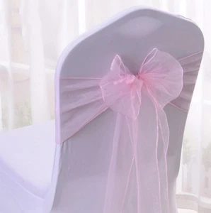 150x Pink Organza Sheer Chair Sashes Wedding Banquet Ceremony Bow Decorations - Picture 1 of 3