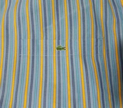 NUEVO SIN ETIQUETAS $115 Camisa informal de vestir de cocodrilo con botones azul amarillo Lacoste 44 Foto 1 de 4