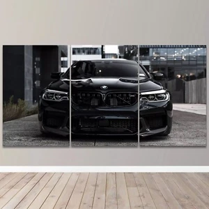 BMW Black Racing Front View Super Car 3 Piece Canvas Wall Art Print Home Decor - Picture 1 of 5